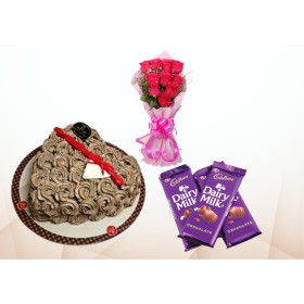 Cake with chocolates & Red Rose Bouquet Combo